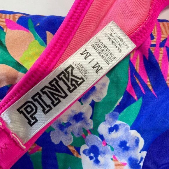 PINK Bikini Top Bottom Size Medium Tropical Pink Blue - Picture 2 of 3